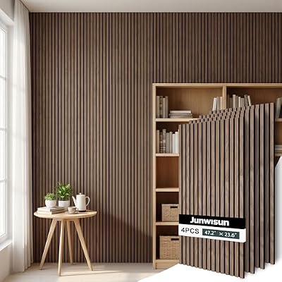 Acoustic Wall Panels, 4 Pack Wood Slat Wall Panel, Soundproof Wall Panels, 3D Textured Wall Decor for Ceiling and Wall, 23.6" x 47.2", in Walnut Finish
