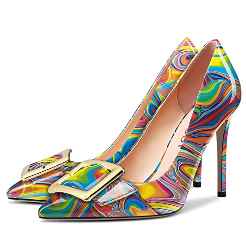 Aachcol Women Stiletto High Heel Pumps Slip-on Pointed Toe Dress Shoes Office Party Wedding Patent 4 Inch4