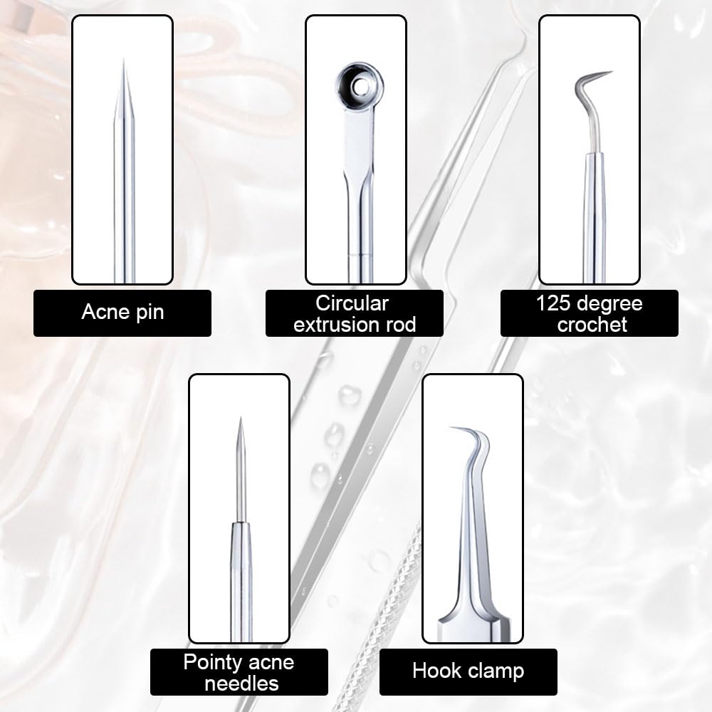 10 PCS Blackhead Remover Tool Set,Curved Tweezer & Pimple Popper Kit for Effective Blackhead and Spot Removal - Image 3
