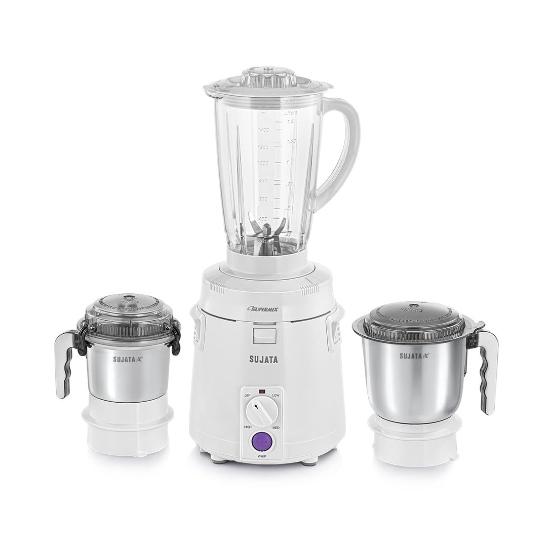 Sujata Supermix 900 Watts Mixer Grinder | 22000 Rotations Per Min | 90 Minutes Continuous Running | 3 Versatile Jars 1750 ml 1000 ml and 400 ml