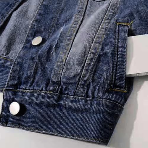 Button down Short Sleeve Cropped Jean Jackets, Lapel 3/4 Sleeve Denim Cropped Jacket for Women Lightweight Stretch Soft Coats4