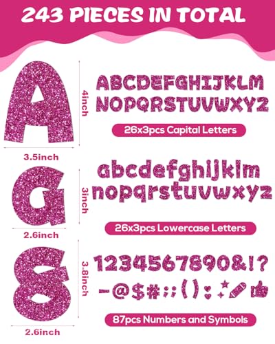 Image of 243 Pcs Glitter Bulletin Board Letters, Numbers and Punctuation 4 Inch