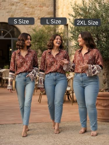 Image of GRECIILOOKS Women Printed Formal Shirt | Stylish Office Top | Casual Full Sleeve Shirts | Trendy Summer Tops | Smart Casual Printed Top for Women's | French Crep Button Down Modern Fit