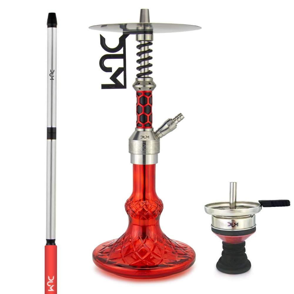 Chicha DUM Hydraulique SS25 - Narguilé Premium 60 cm en Acier Inoxydable et Verre avec Accessoires Complets - Purge 360° Développée par DUM, Tirage Fluide, Design Élégant (Rouge)