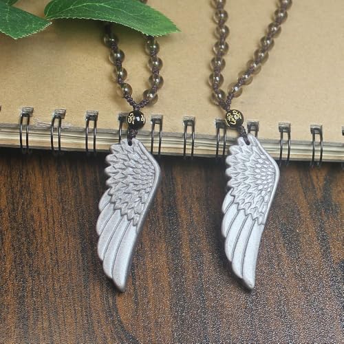 Natural crystal silver gold black obsidian angel wing necklace Amulet pendant with adjustable bead chain for men women4