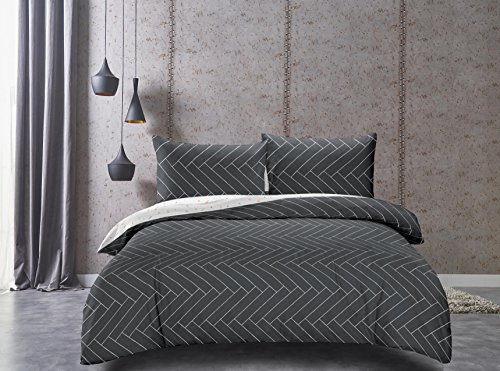 DecoKing Premium 29398 Bed Linen 230 x 220 cm 2 Pillowcases 50 x 75 Graphite Geometric Pattern Duvet Covers Renforcé Cotton Mako Satin Cotton Sateen Double-Sided Ducato Collection Panels Grey White - Image 2