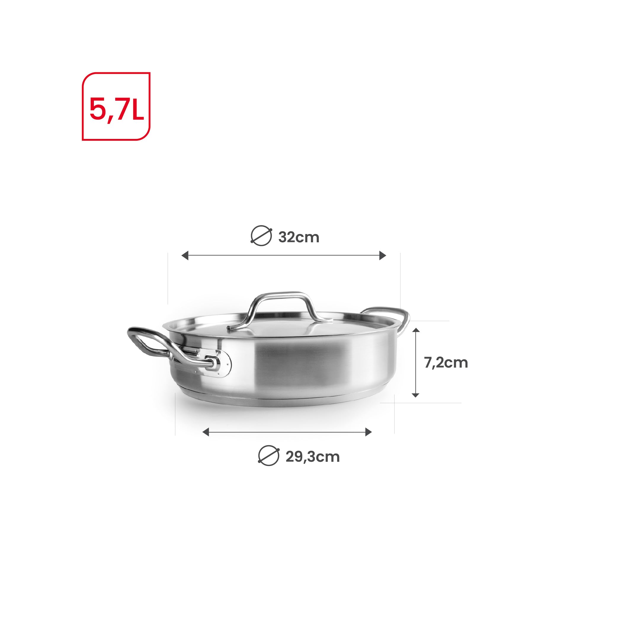 IBILI - Guisera Con Tapa Inox Ebbe 32 Cm, Acero inoxidable 18/10, Apto para induccion