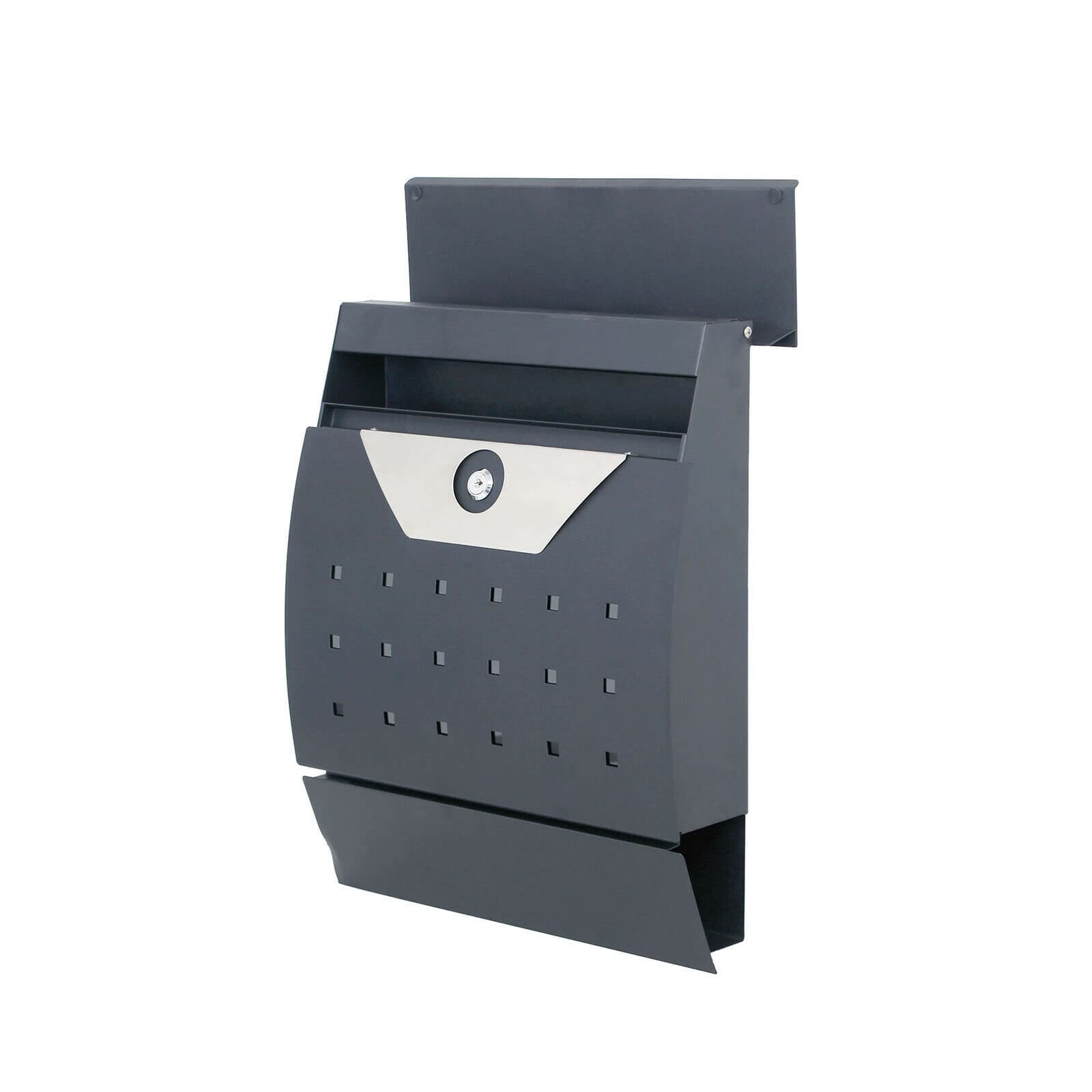 Dwd Grey Postbox, Sleek Modern Wall-Mounted Lockable Post Letter Box With Viewing Windows, Nameplate, And Keys, Easy To Install, Anthracite With Newspaper Slot