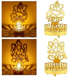 Metal Ganesha Lakshmi Shadow Diyas – Diwali Tea Light Candle Holder Birthday Wedding Gifts for Indian Friends Man Woman Murti Puja Item Home Office Temple Mandir Pooja Altar Decor