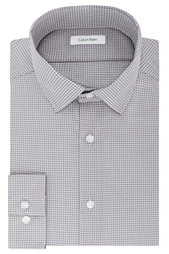 Calvin Klein Men's Dress Shirt Slim Fit Non Iron Gingham, Grey, 16.5