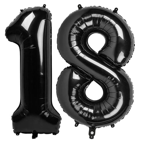 Image of Black Number 18 Balloon 40 Inch, 18th Birthday Party Decorations, Giant 18 Foil Balloon for Party Supplies