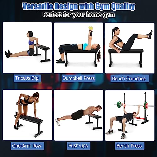 GYMAX Flat Weight Bench, 660lbs Easy Assembly Weight Bench Press with Thick Cushion & Anti-slip Foot Pads, Compact Strength Training Equipment for Home Gym Exercise