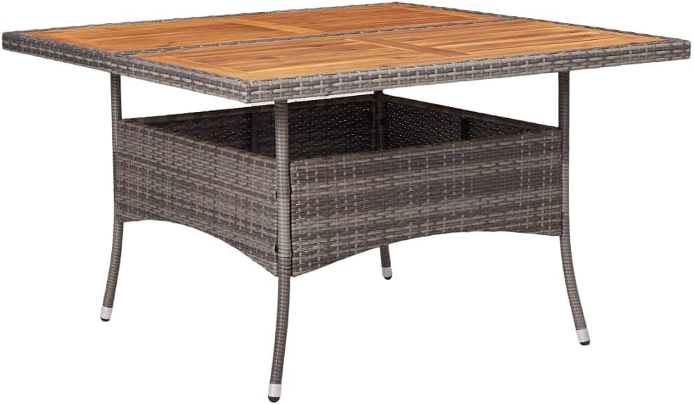 Vintage Rustic Patio Table, Outdoor Patio Furniture, Outdoor Coffee Side Table for Patio,Gardens, Yards, Patio Dining Table Gray Poly Rattan and Solid Acacia Wood