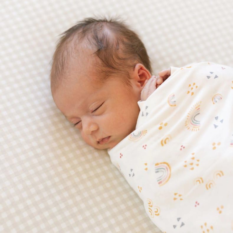 Image of Little Unicorn Premium Stretch Knit Crib Sheet |Super Soft with Optimal Stretch (Tan Gingham)