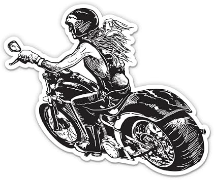 Biker Girl - 3" Vinyl Sticker - for Car Laptop Water Bottle Phone - Sexy Woman Riding Motorcycle Decal
