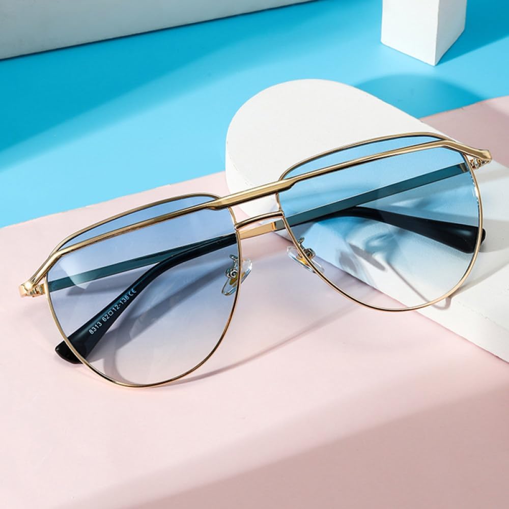 Retro Oversized Metal Double Bridges Pilot Sunglasses Women Fashion Clear Gradient Mirror Shades UV400 Men Sun Glasses