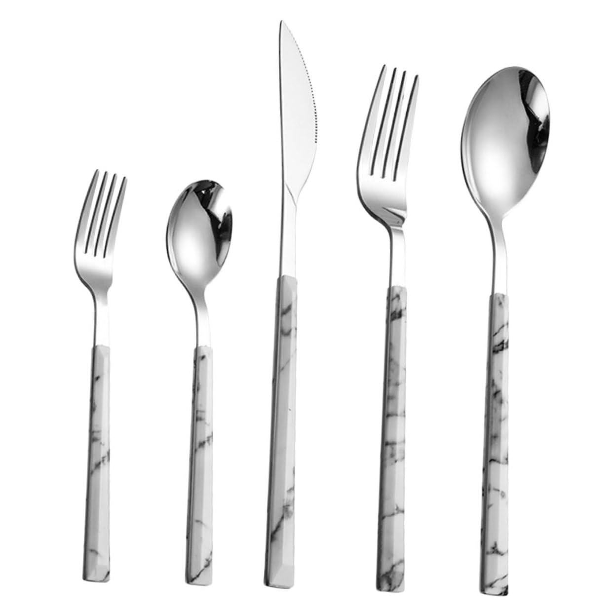 Garneck Stainless Steel Marble Forks Knife Spoon Set for Dinner Steak Forks Spoons Utensil Kit