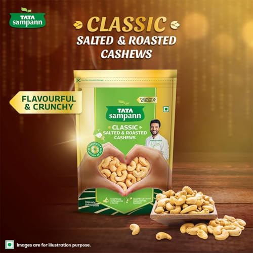 Image of Tata Sampann Classic Salted & Roasted Cashews /Kaju, Flavourful & Crunchy Snack Handpicked, Salted & Slow Roasted Cashews Rich in Protein, Magnesium, and Phosphorus, No Artificial Colours, Preservatives & Flavours, 190g
