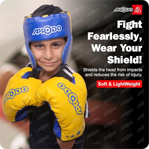 Image of Aprodo Pack of 4 Kids Boxing Kit Set | Punching Bag for Karate | Bounce-Back Martial Arts Bag for Boys & Girls for Age 3 4 5 6 7 8 Years to Relieve Energy and Build Skills (Yellow-Blue)