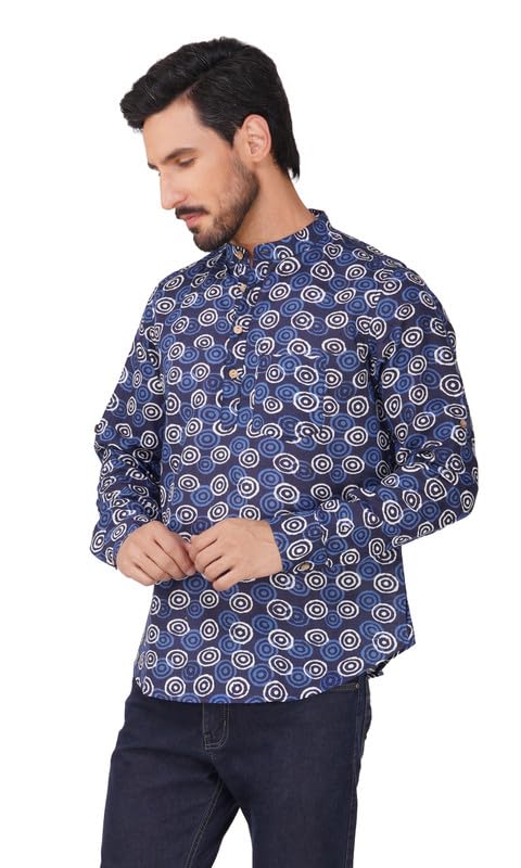 Image of Vastraa Fusion Men's Handloom Weaving Pure Cotton Short Kurta, Round Collar, Full Sleeves,Button Kurta, Ethnic Wear
