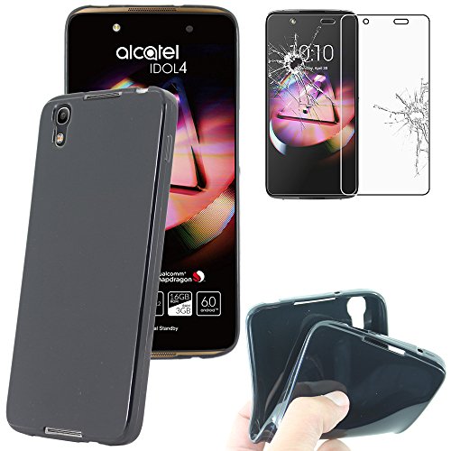 ebestStar - Coque pour Alcatel Idol 4 (5.2), Etui Protection Silicone Antichoc, Souple Slim, Noir + Verre Trempé