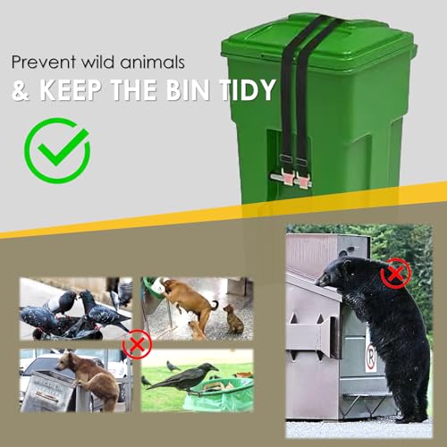 Image of QMARK Trash Can Lock Straps, 2-Pack, Adjustable Garbage Can Lid Locks with Metal Claw, Animal-Proof, Black