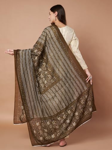 Image of Women's Cotton Blend Floral Print Dupatta with 2.20 Meters | Women's cotton printed dupatta with tassels
