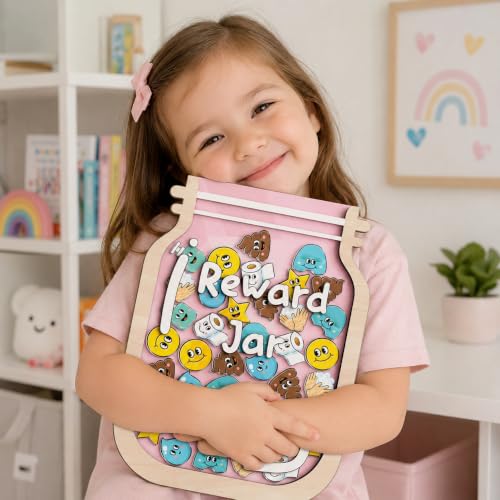 Image of Personalized Magnetic Reward Jar for Kids, Classroom Reward Jar | Wooden Positive Behavior System with Acrylic Emotion Tokens, Potty Training Toddler, Back to School Gifts, Classroom Decor