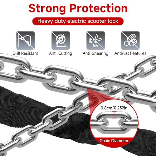 Image of Heavy Duty Scooter Lock - 8mm Anti-Theft Chain Lock with 3 Keys, 94cm Weatherproof Security Lock for Electric Scooters, Bikes, Motorcycles