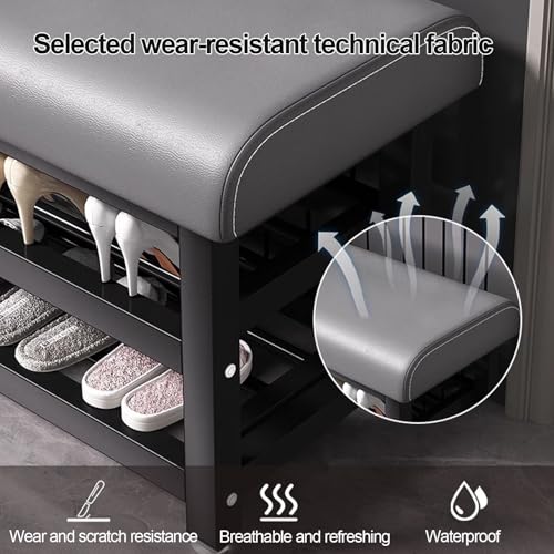 Banco zapatero para puerta del hogar, cambiador de zapatos, organizador de zapatos pequeño con almacenamiento, para dormitorio, sala de estar, balcón (gris, 120 cm)