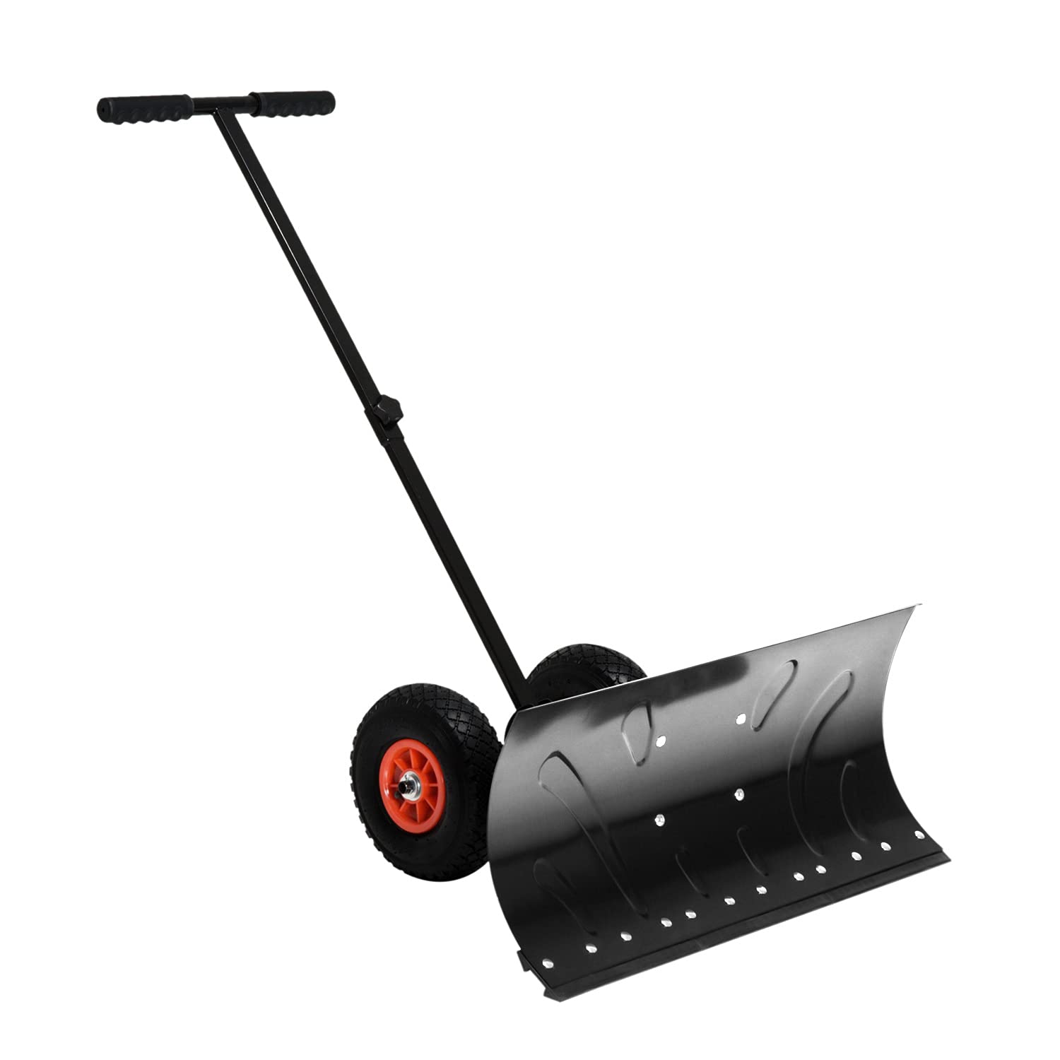 JOCHEN Effiziente Schneeschaufel mit Rädern – 29-Zoll-Klinge, Verstellbarer Winkelgriff, ergonomisches Design für schnelles Schneeräumen, 10-Zoll-Räder (Schwarz+Rot)
