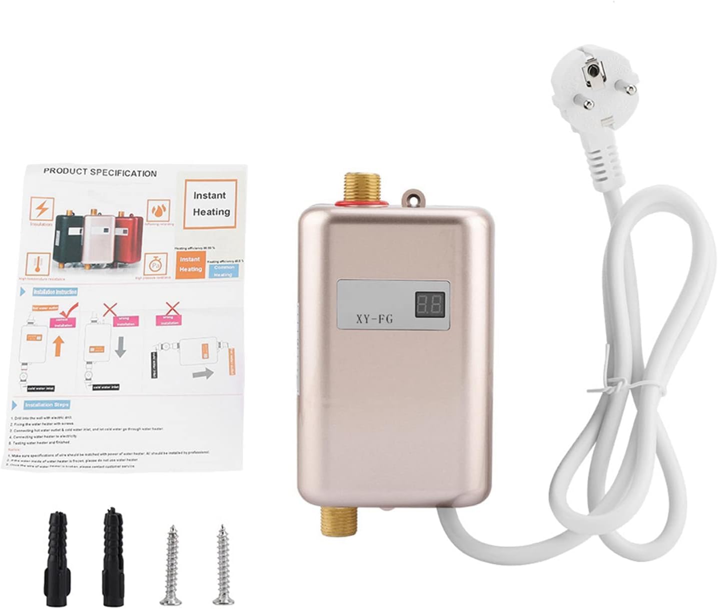 Scaldabagno Elettrico Istantaneo 3800w, Riscaldamento Rapido, Senza | Termostato Lcd Per Il Risparmio Energetico, Adatto Sia Per Il Bagno Che Per La Cucina, Garanzia Di Un Anno (White)