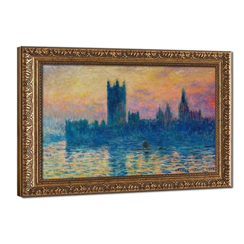 Affiche sur toile Claude Monet Les maisons du Parlement coucher de soleil cadre suspendu 61x91cm