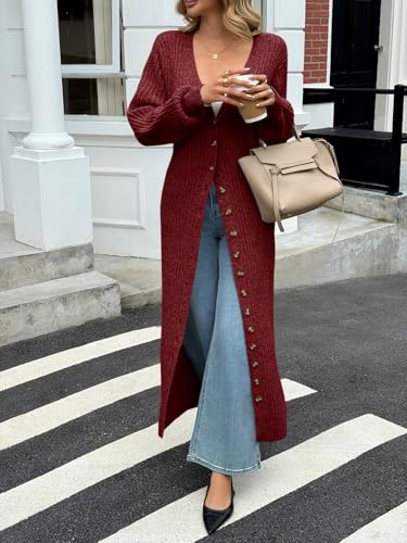 Image of Saodimallsu Womens Long Duster Cardigans Button Down Maxi Sweater Dress