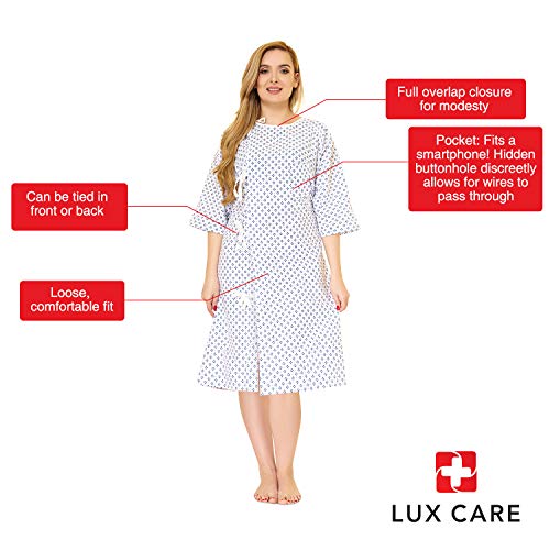 LUXCARE Comfortable Hospital Gowns for Men and Women [6 Pack] Unisex Patient Medical Gowns Fits All Sizes up to 2XL, Easy-on Hospital Gown for Elderly, Hospice, Home Care, Labor and Delivery - Thumbnail 6