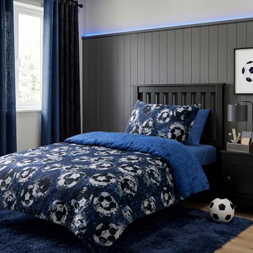 Adore Home Double Duvet Cover Set Blue Football Kids Bedding & Pillowcases