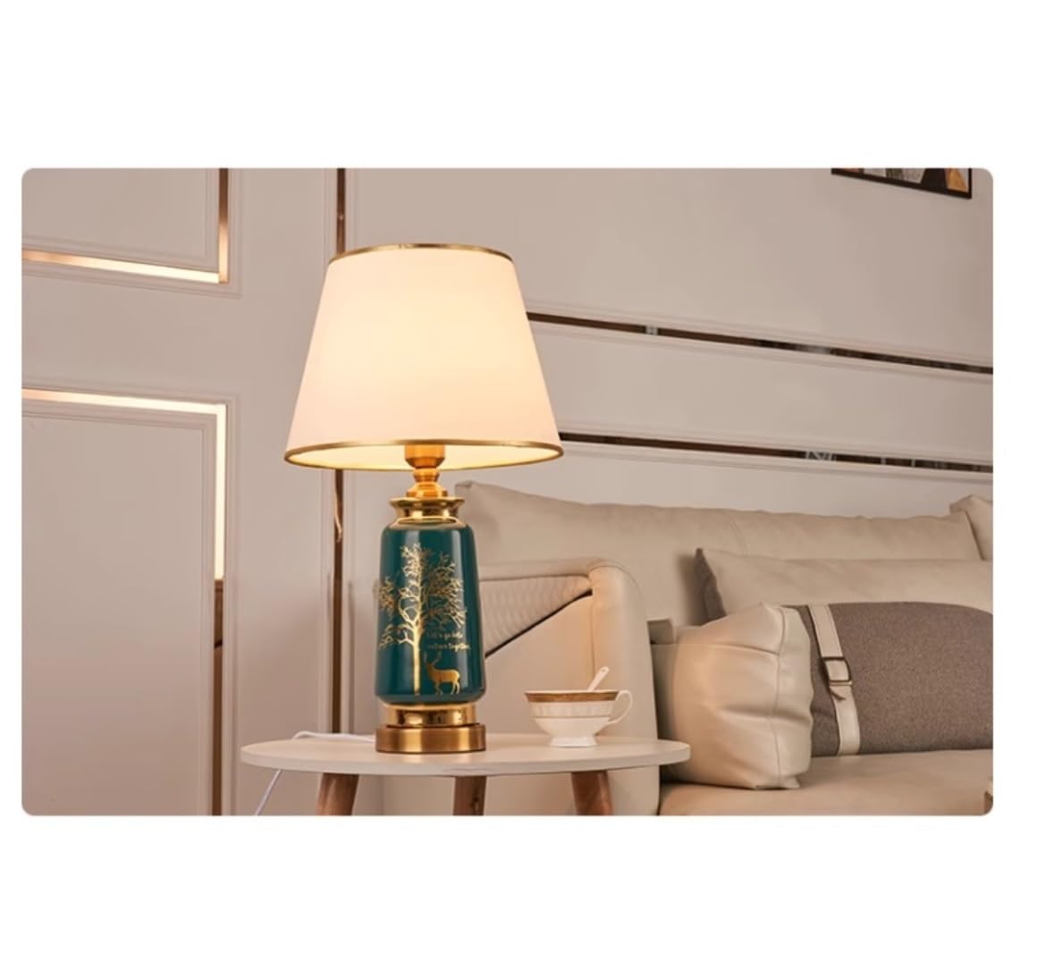 Lampka nocna Ceramiczna Lampa Stołowa Nowoczesna Lampa Nocna Klosz Z Tkaniny Lampka Nocna Do Salonu Sypialnia lampa stołowa (Color : Grün, Size : 30 * 53cm)