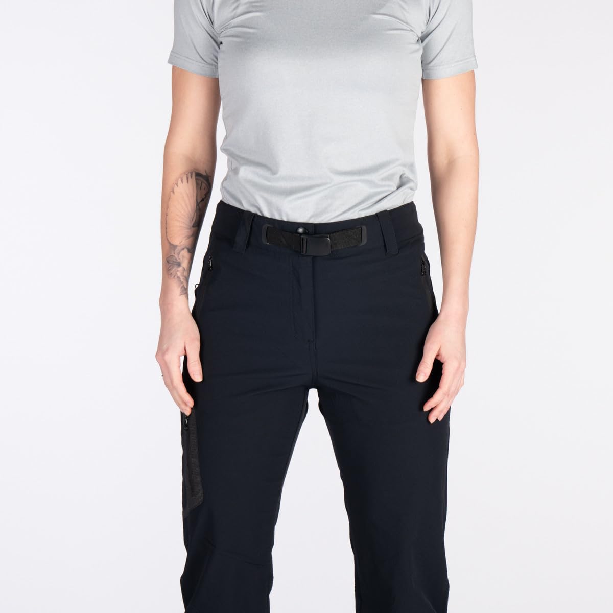 NORTHFINDER Damen Outdoorhose Mattie – leichte, elastische Wanderhose für Frühling & Sommer, atmungsaktiv, wasserabweisend (PFC-frei), mit Reflektoren & Gürtel, verlängerter Schnitt
