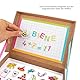 TRENDHAUS 956446 ABC Champions Mini-Magnettafel für Kinder, Magnetische Buchstaben & Zahlen, Kleines Geschenk zum Schulanfang, Gelb, Rot, Pfirsichfarbe, Grün, Blau