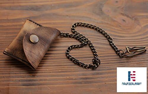 NauticalMart Open Face Small Brass Pocket Compass Necklace, Engravable Compass with Leather Case