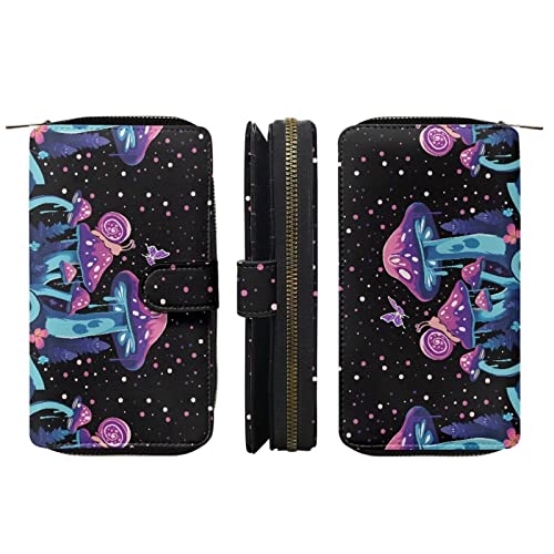 doginthehole Mushroom Long Wallets Card Holder Organizer with ID Window Women Leather Purse Large Cell Phone Holder Clutch Wallet Ladies Travel Purse2