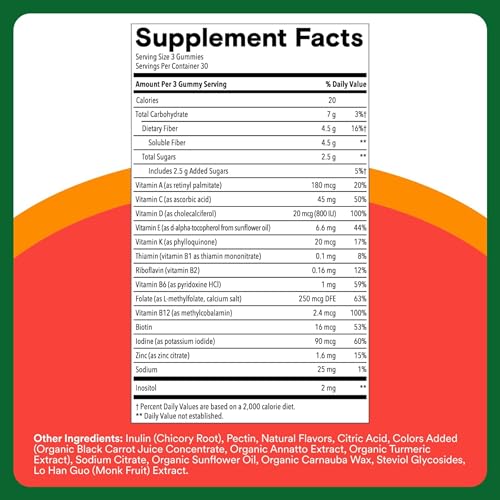 SmartyPants Kids Multivitamin & Fiber Gummies, Vitamin D & C, Zinc, 90 Ct | Prebiotic Fiber to Support Kids Digestion with Vitamin B12, B6, A, Biotin, Folate, 30 Day Supply - image 8