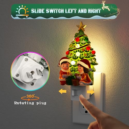 Image of JandCase Christmas Tree & Santa Claus Night Light | 3000K Night Lights Plug into Wall, Cute & Funny Ceramics Christmas Night Light, Kids, 360 Rotatable, Home Party Decor 2 Pack
