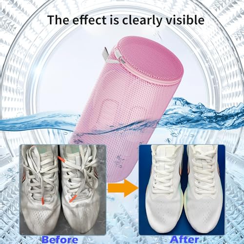Image of Kimmama Shoe Washing Machine Bag, Shoe Laundry Bag, Pink, 8x15 inch, 2 Pack | Shoe Bag, For Sneaker, Tennis, Footwear, Trainers, Slippers, Sock, Building Blocks, Sandwish Mesh, Travel, Divided