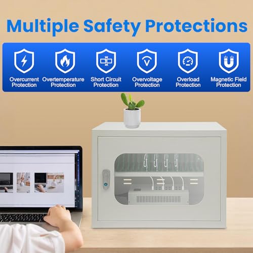 Image of 20-Device Charging Station, Charging Cabinet for Cellphones & Tablet Computers, Rechargeable Cellphone Locker Storage Charging Station, Locking Laptop Storage Box with Cable Management