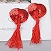 WLLHYF 1 Pair Women Reusable Breast Pasties, Heart-Shaped Breast Bra with Sequins Tassel Adhesive Nipple Cover Stickers (red)