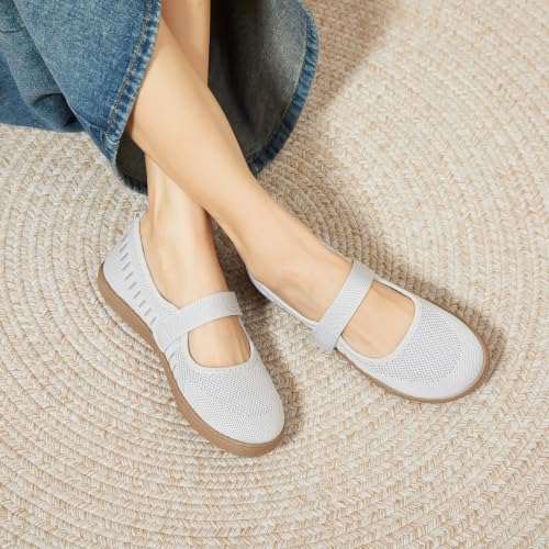 Image of Waluzs Wide Toe Box Flats Shoes Women Knit Ballet Flats Mary Jane Dress Flat Wide Width Walking Shoes Slip-on with Strap