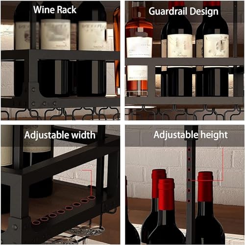 Casier à vin de plafond réglable avec support verres au design noir - 6