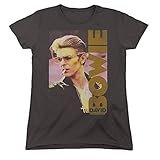 PopFunk Classic David Bowie Smoking Retro Music Legend Womens Premium Cotton Short Sleeve Graphic T-Shirt & Stickers (Large) Black