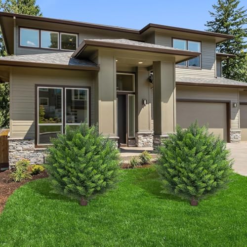 Image of AOKIIE Artificial Cedar Topiary Bushes 24 inch with Ground Spike 2PCS